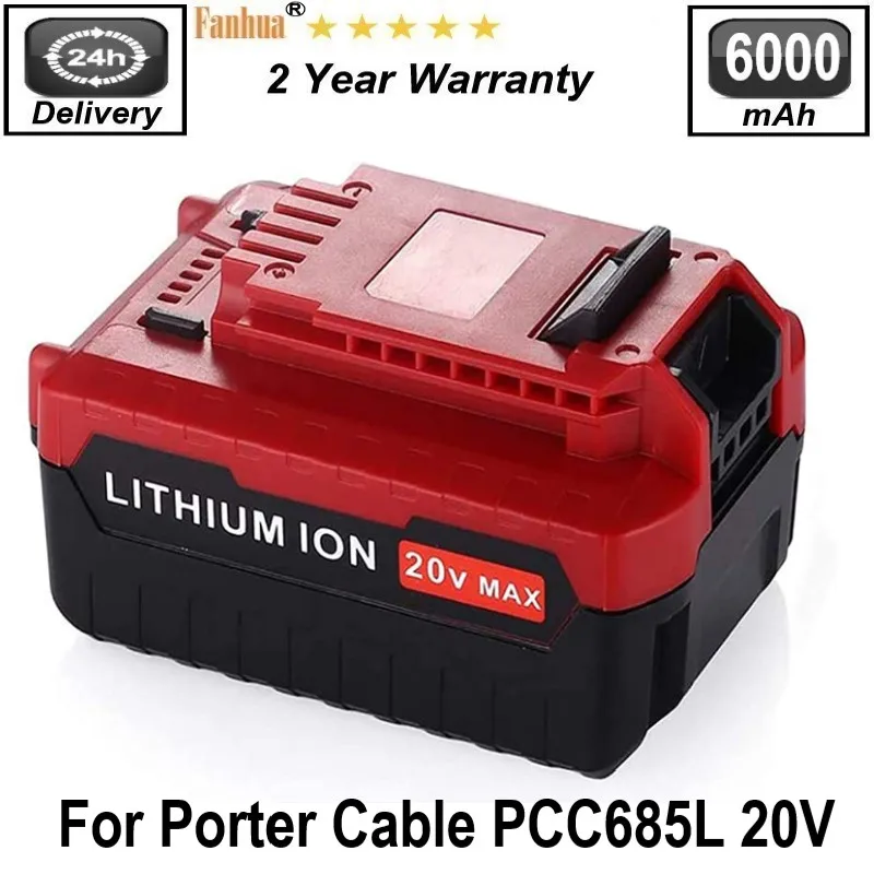 

6000mAh 20V MAX Lithium Replacement Battery for Porter Cable PCC685L PCC680 PCC680L, PCC682L,PCCK602L2 PCC600 PCC640