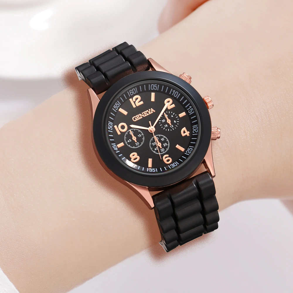 1PCS Black Simple Luxury Silicone Strap Watch Casual Fashion Quartz Watch is the perfect gift for her (no box)