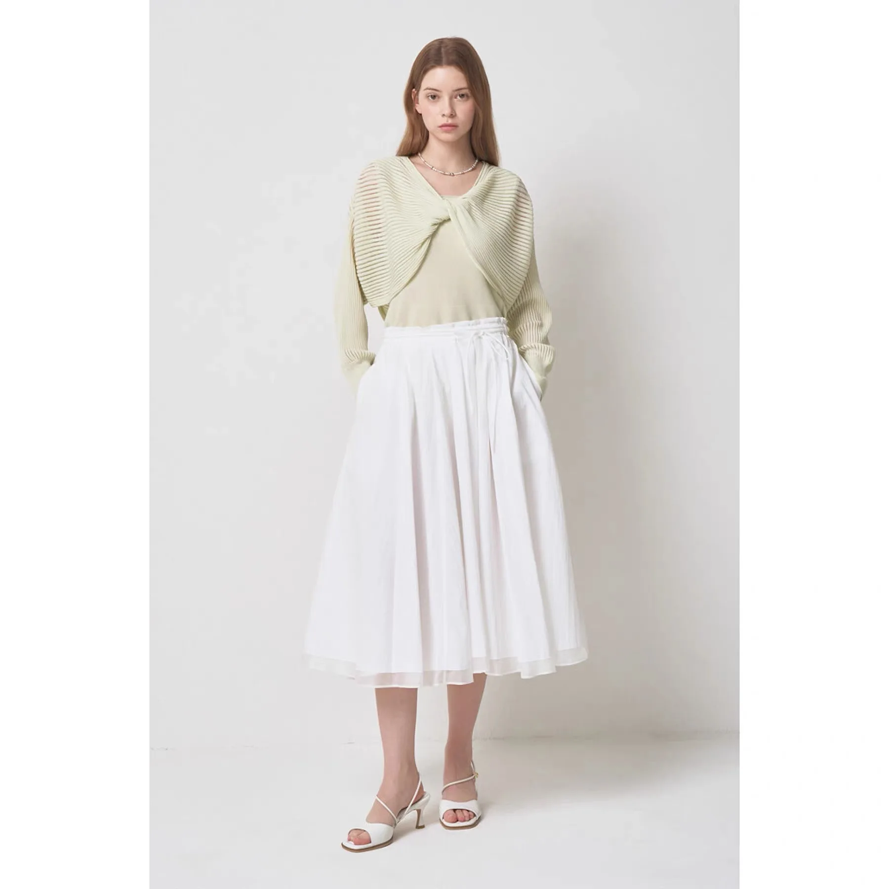 

Lemon Cheese MIN26 Summer Drawstring Double Layer Waist Head Slim A-Line Umbrella Skirt Women's Commute Style Long Sleeve V-Neck
