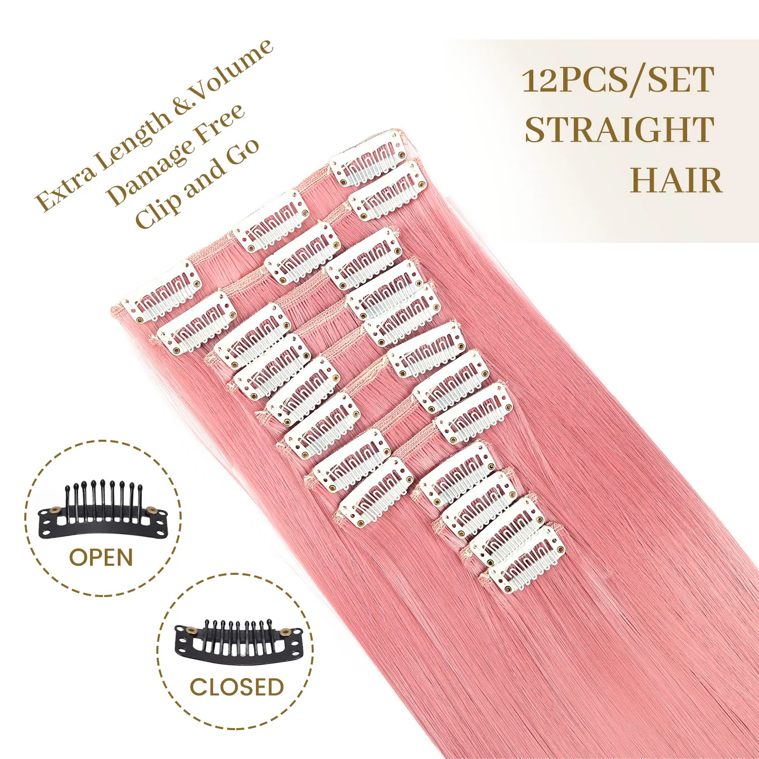 Synthetic Clip in hair extentions 12pcs Straight hairpieces thick hair for women ladies daily party holiday