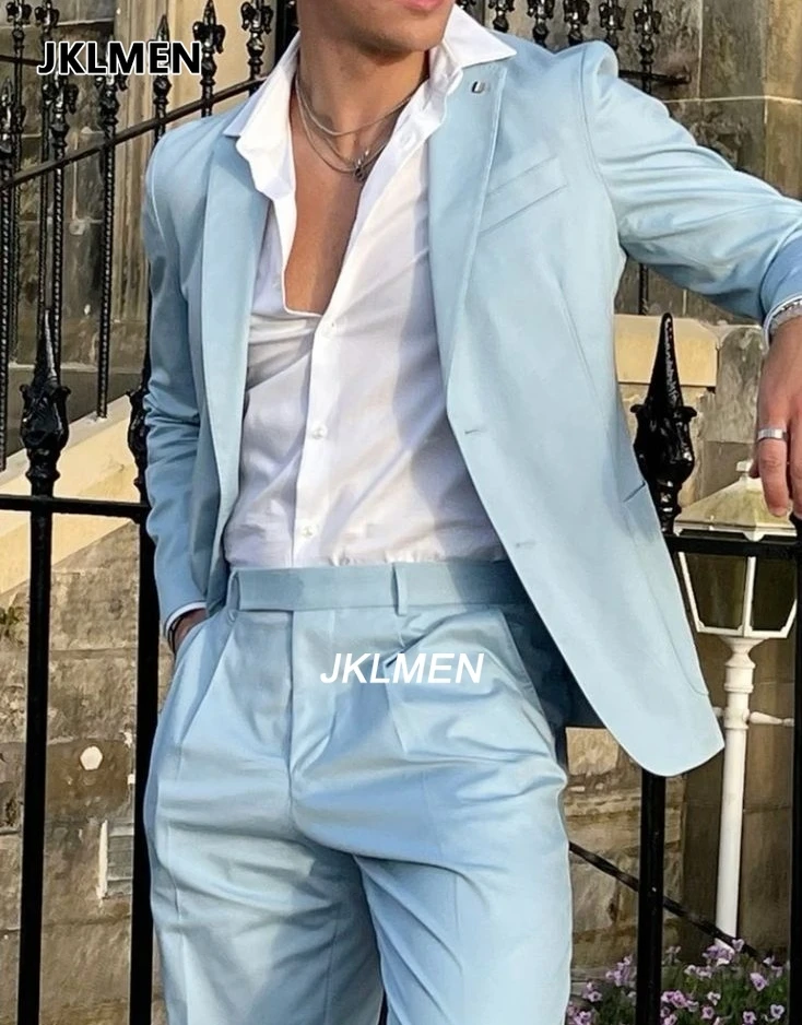 Himmelblau Sommer Männer Anzüge neuesten Designs Bräutigam Smoking 2 Stück (Jacke Hosen) Hochzeit Abschluss ball Dinner Party Mann Anzug Blazer