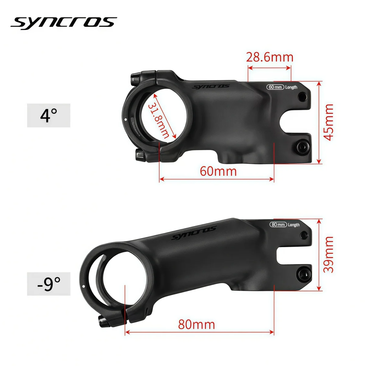 SYNCROS Scott Aluminum Alloy Mountain Bike Stem 31.8mm Clamp - 60mm / 80mm 4°/-9° For AM / Enduro / DH / XC / FR