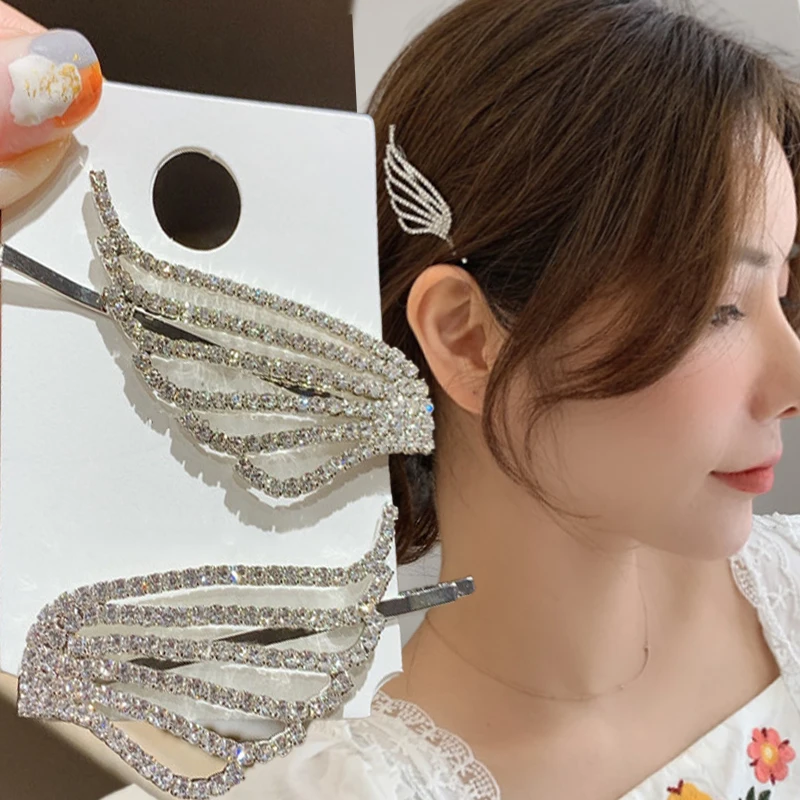 

Shiny Rhinestone Angel Wings Bangs Hairpin Korean Versatile Alloy Hair Side Edge Clips Women Girls Hairclip Hair Ornaments Decor