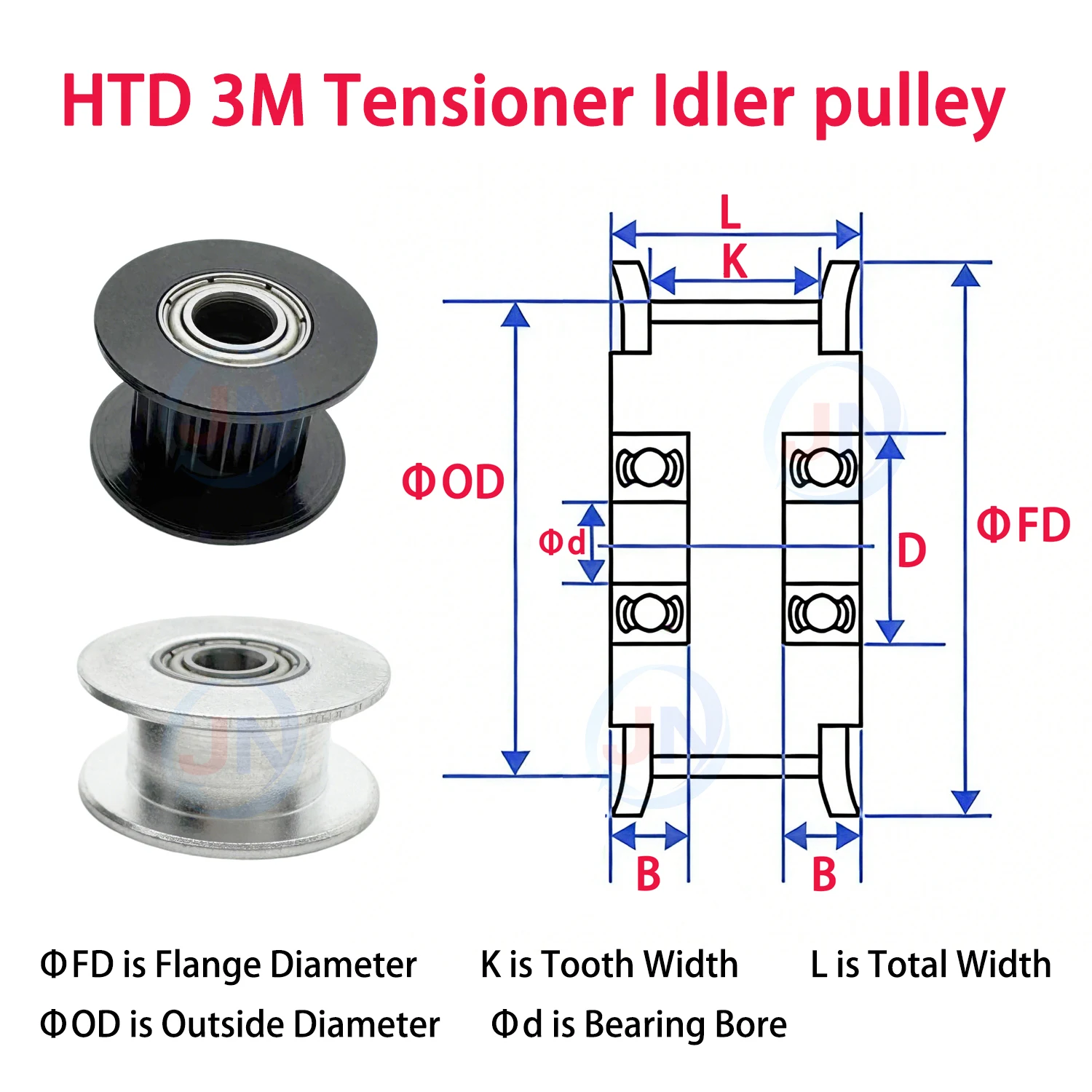 HTD3M Idler Timing Pulley 15Teeth 20Teeth 24teeth 30teeth 40teeth Bearing No Tooth Idler HTD 3M synchronous Pulley Bore 4-15mm