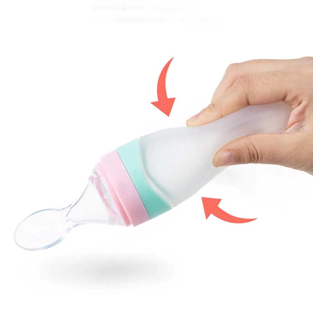 

2pcs Silicone Squeeze Feeder Baby Rice Cereal Spoon Bottle Leak-Proof Food Grade Easy Clean For Pureed Food Milk Infant Feeding