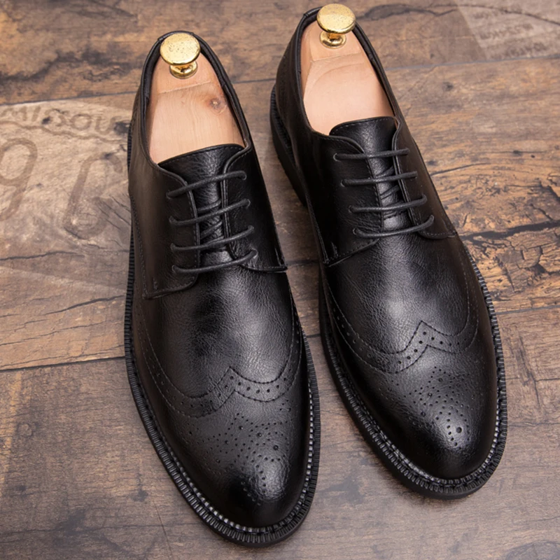 

High Quality Dress shoes Man Retro Casual Business Oxfords Leather Shoes For Men Wedding Formal Social Leather Brogues Shoe Male