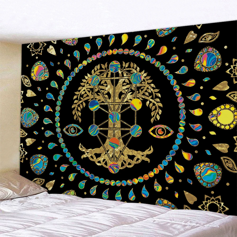 Viking mystery symbol lucky tree psychedelic scene home decor tapestry witchcraft hippie boho tarot room wall decor