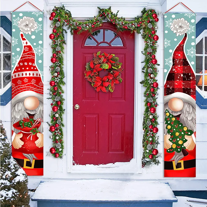 

Christmas Front Porch Door Decorations Banner Sign Faceless Gnomes Merry Christmas Happy New Year Banners Porch Hanging Decor