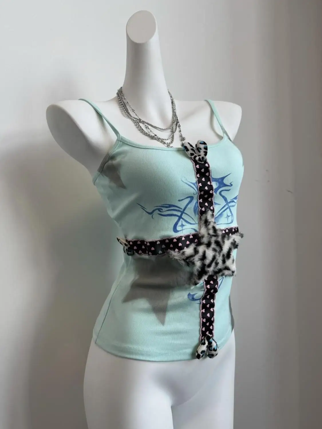 

American Vintage Mint Green Spicy Girl Leopard Star Cross Aesthetic Camisole Vest Summer Slim Fit Streetwear Women Y2k Top