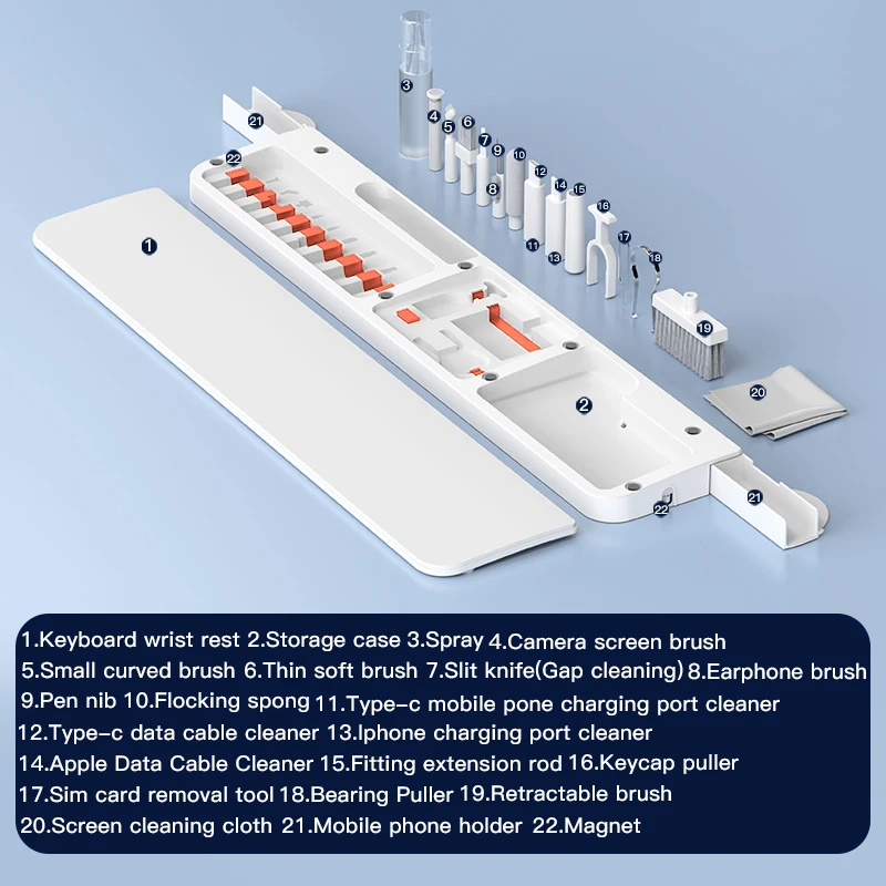 22 in1 طقم التنظيف الرقمي كاميرا الهاتف المحمول لوحة المفاتيح تنظيف سماعة فرشاة مفتاح منظف الشاشة مجمع الغبار هدية عيد الميلاد