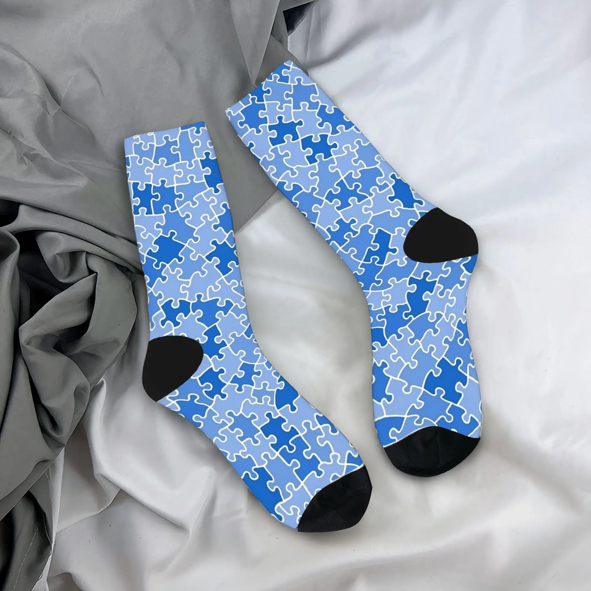 

Jigsaw Puzzle Lover Pieces Pattern Master Puzzler BLUE Socks Stockings Autumn Anti Bacterial Couple Socks Quality Running Socks