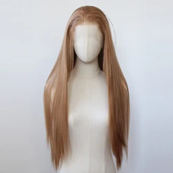 Perruque Lace Front Synthétique Blonde Harvey, Cheveux Longs et Lisses, Brun Miel, Pre-Plucked, Degré de Chaleur