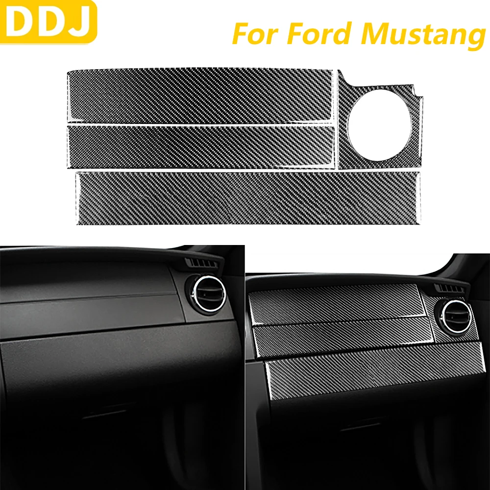 

For Ford Mustang 2005-2009 Carbon Fiber Co-pilot Dashboard Instrument Storage Panel Set Decorative Cover Car Accessories Sticker