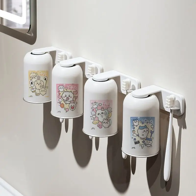 Cartoon Kawaii Wall-mounted Toothbrush Cup Holder Couple Family Gargling Cup Storage Strong Adsorption Force Good Looks Chiikawa