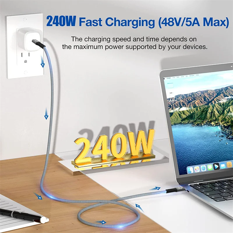 DOONJIEY Full‑Function USB‑C Cable, USB 3.2 Gen2 20Gbps Data Transfer, 4K@60Hz 240W PD Fast Charging Cord for Laptop MacBook