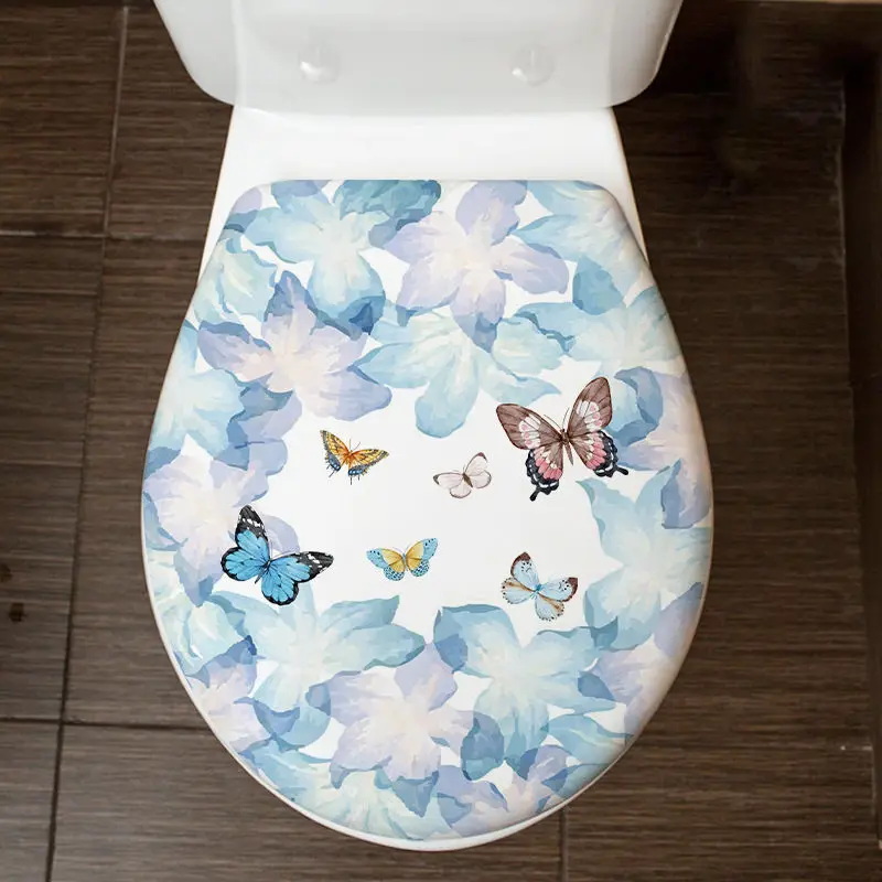 

Blue Butterfly Toilet Sticker Bathroom Toilet Cover Sticker Wall Stickers Wc For Home Decoration Waterproof Decals S765