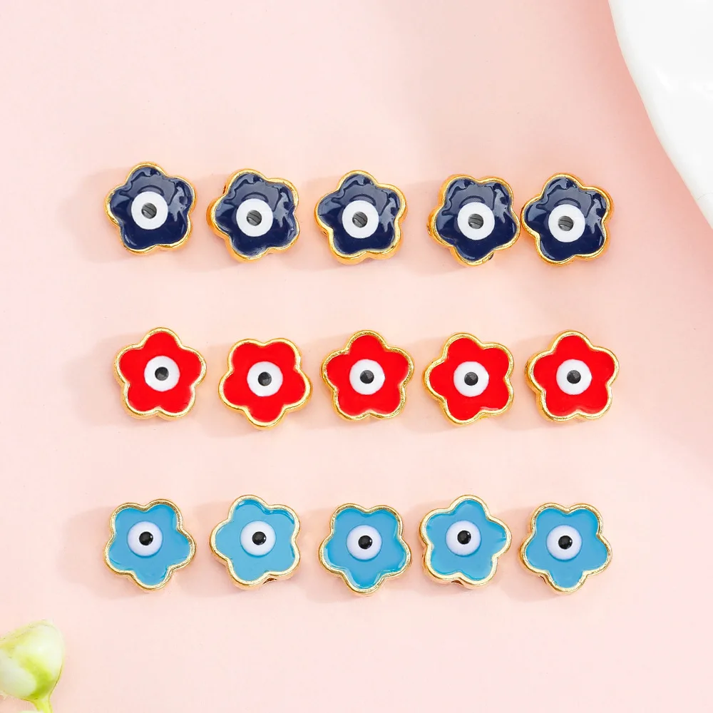 

diy jewelry accessories: Turkish Devil's Eye alloy oil-dripping flower Large hole Bead Pendant