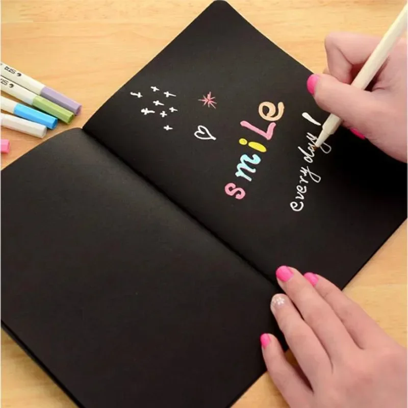 1pc Of Black Paper Pure Black Blank Inner Pages Black Cardboard Painting DIY Creative Graffiti Notebook school office supplices