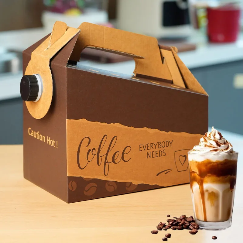 

5 Pack Disposable Coffee Dispensers with Handle Insulated Hot Cold Bulk Beverage Containers Party Traveler To Go Cardboard Boxes