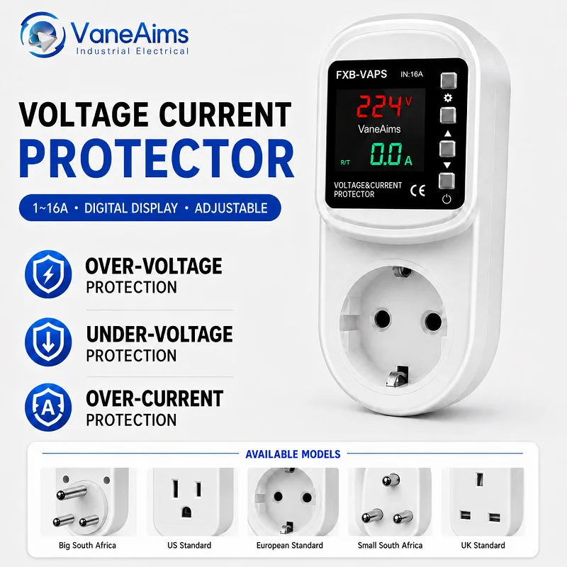 Socket Type Voltage Current Protector AC220V 110V 16A EU UK US South Africa Plug Adjustable Over Under Voltage Protection Socket