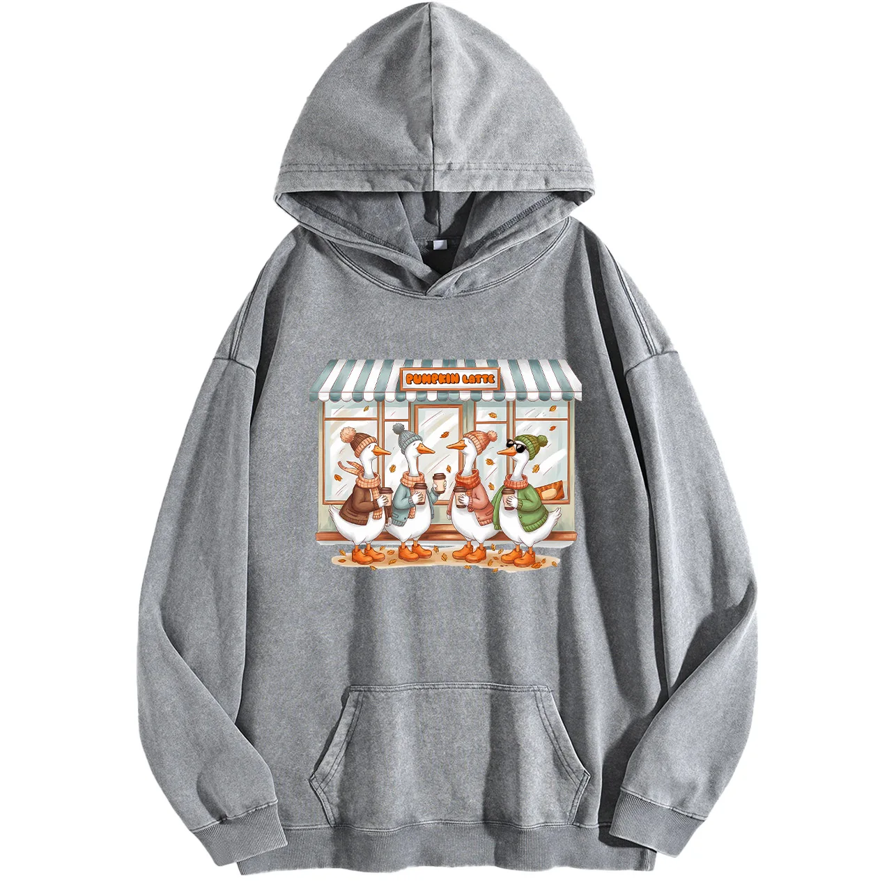 سترة بغطاء للرأس برسومات مغسولة عتيقة للرجال من Winter Geese، بلوفر ريترو المتعثر، سويت شيرت كاجوال ملابس الشارع