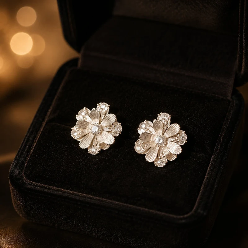 GANPUP Elegante Zirkonia-Perlen-Blütenblätter-Ohrstecker für Damen, Modischer Schmuck, Geschenk für Party und Hochzeit – Detail 4