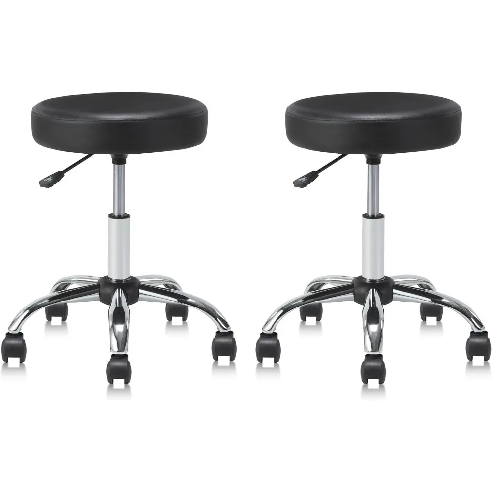 

Set of 2 Round Rolling Stool Swivel with Wheels Adjustable Height Heavy Duty Wide Seat Drafting Stool Chair
