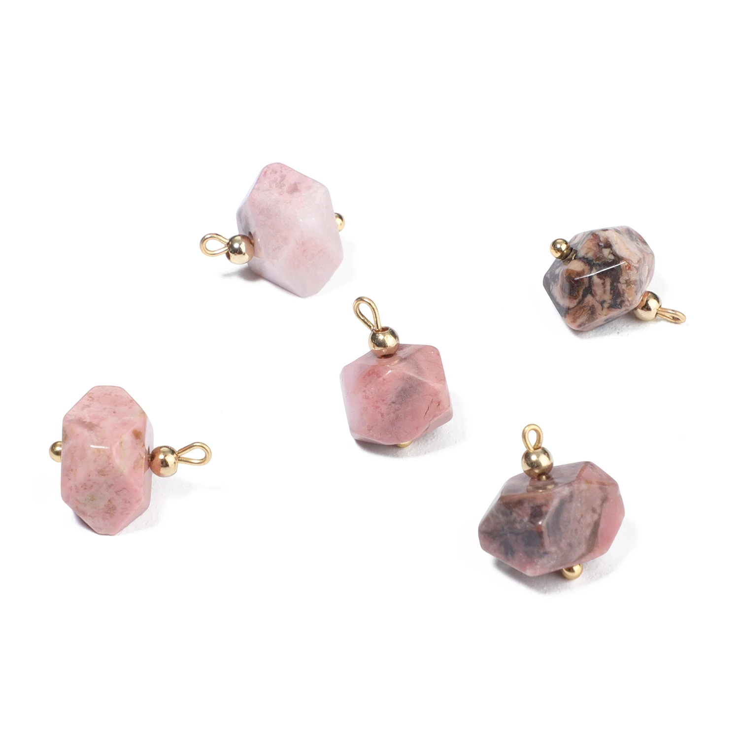 5PCS Natural Stone Polygon Semi-precious Pendant Charms