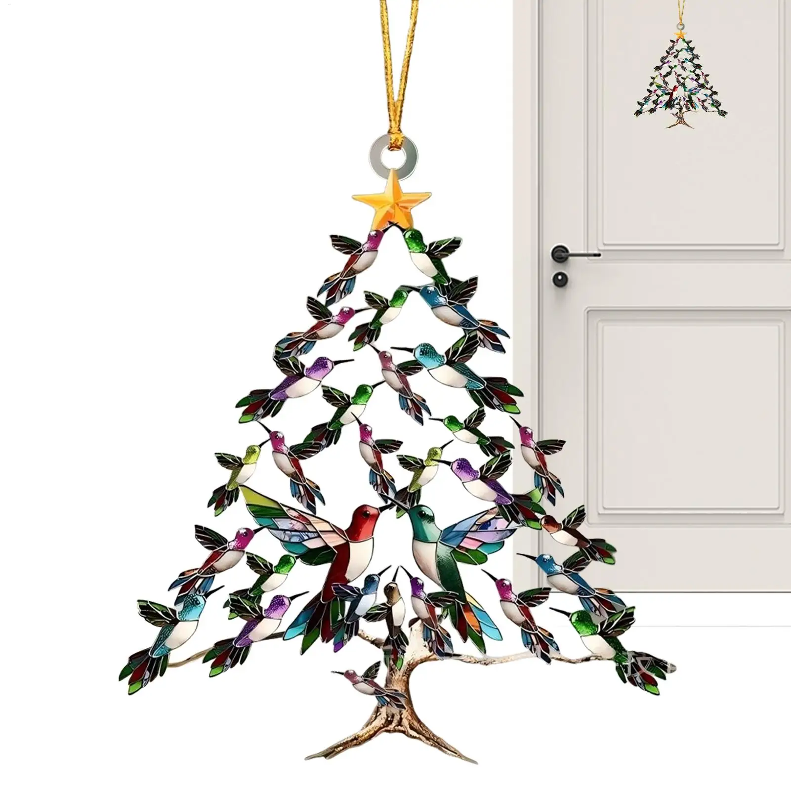 Sun Catcher Ornament Stacked Hummingbird Christmas Tree Ornament 2D Wall Art Pendant Decor for Door Bedroom Living