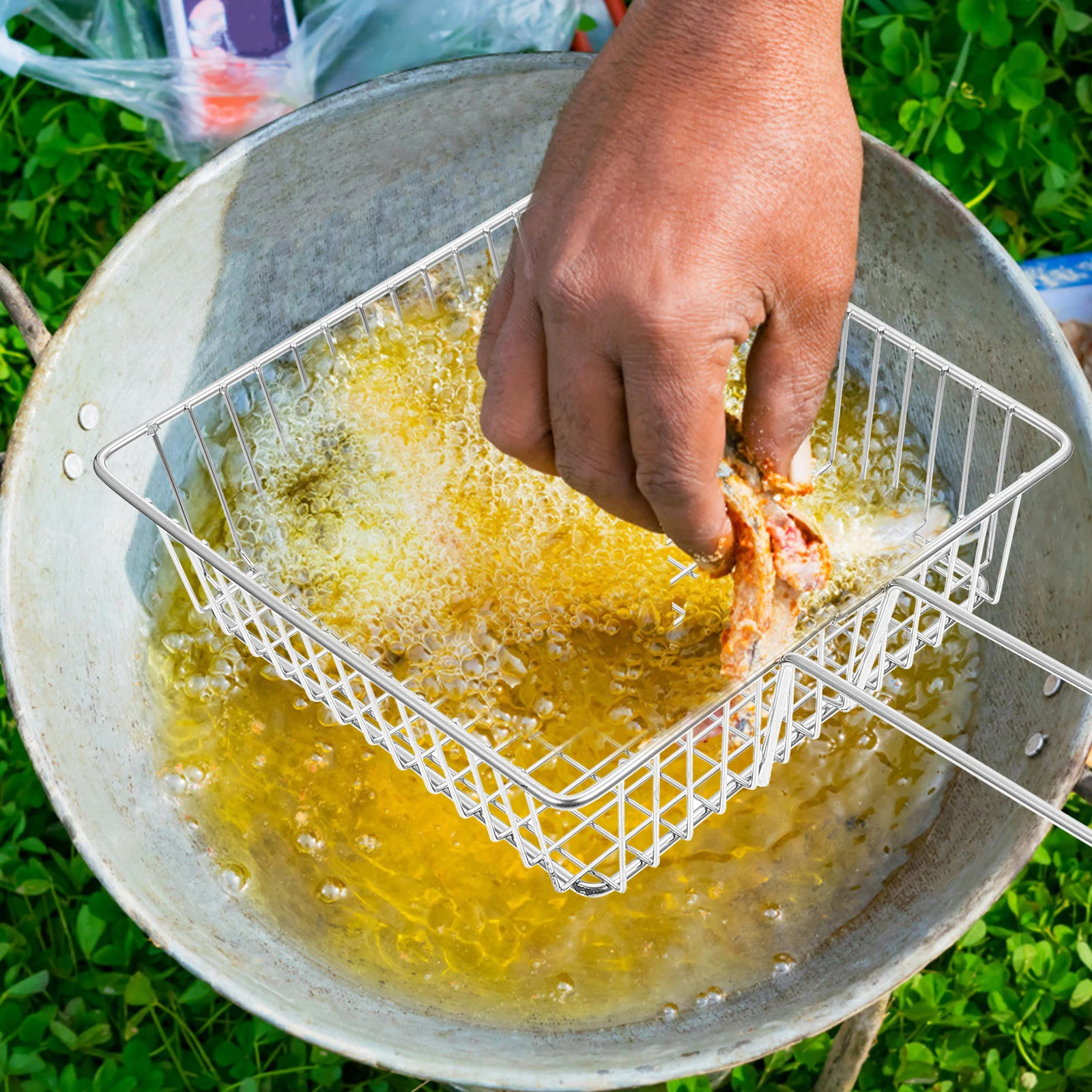 

1Pcs Stainless Steel Food Fried Basket Heat Resistant Fryer Tool for Kitchen Multi Purpose Cooking Frying Basket