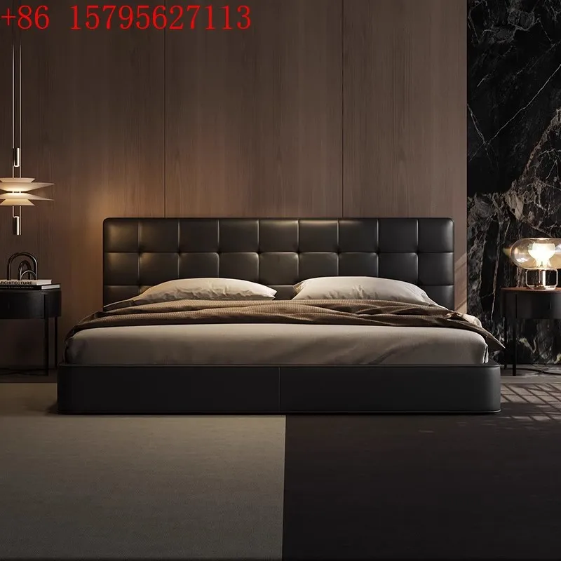 Modern Italian leather bed large flat master bedroom light luxury high-end atmospheric soft bag double wedding bed