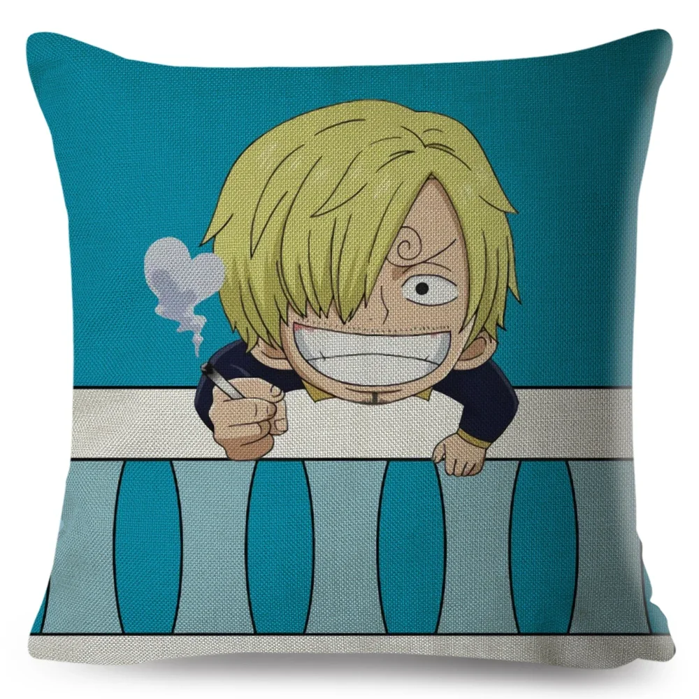 One Piece Luffy Fronha Dos Desenhos Animados, Japão Anime Fronha, Capa de Almofada de Poliéster para Sofá, Casa, Carro, Decoração do Quarto das Crianças