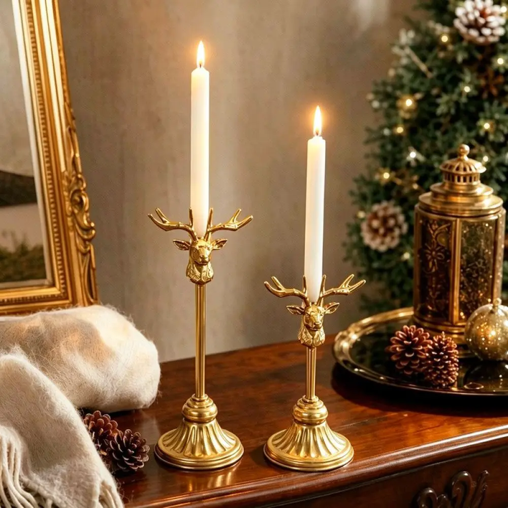 European Design Metal Deer Candlestick Matte Gold Decorative Holder For Wedding Anniversary Party Table Ornament Set