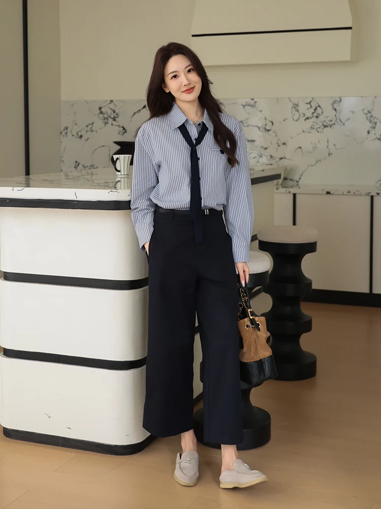 

Обновленная версия: Ультрамодные брюки-палаццо с высокой талией, прямые, женские, весенние, маленькие размеры, облегающие, укороченные (до щиколотки)