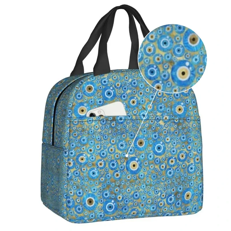 Custom Greek Blue Glass Evil Eye Lunch Bag Women Thermal Cooler Insulated Lunch Boxes for Student School