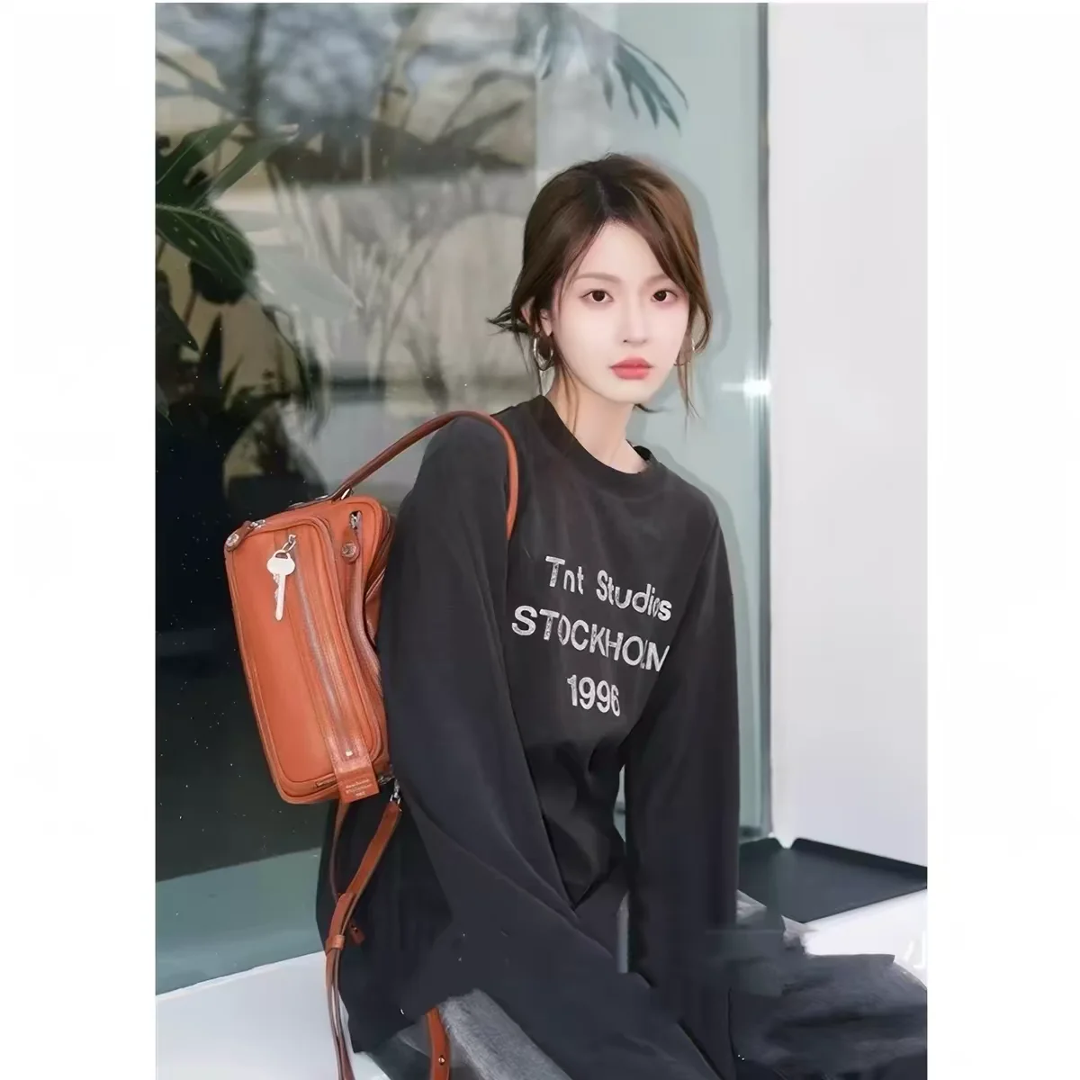 American New Spring Autumn Long Sleeve T-shirt All-match Women's Oversize Pullover Top Round Neck Cotton-linen Casual Basic Tees