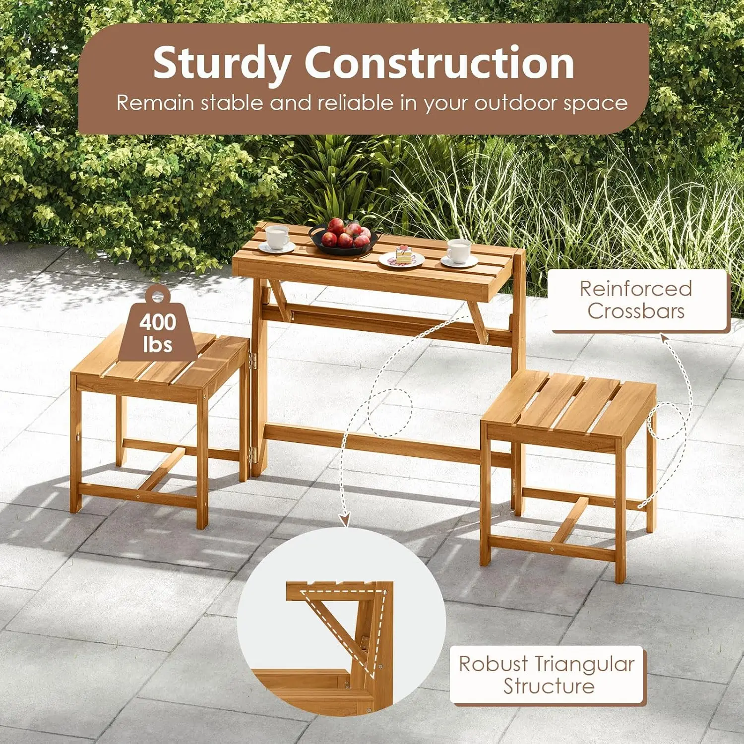 3-in-1 Convertible Bench Bar Table, Patio Convert A Bench, Customized