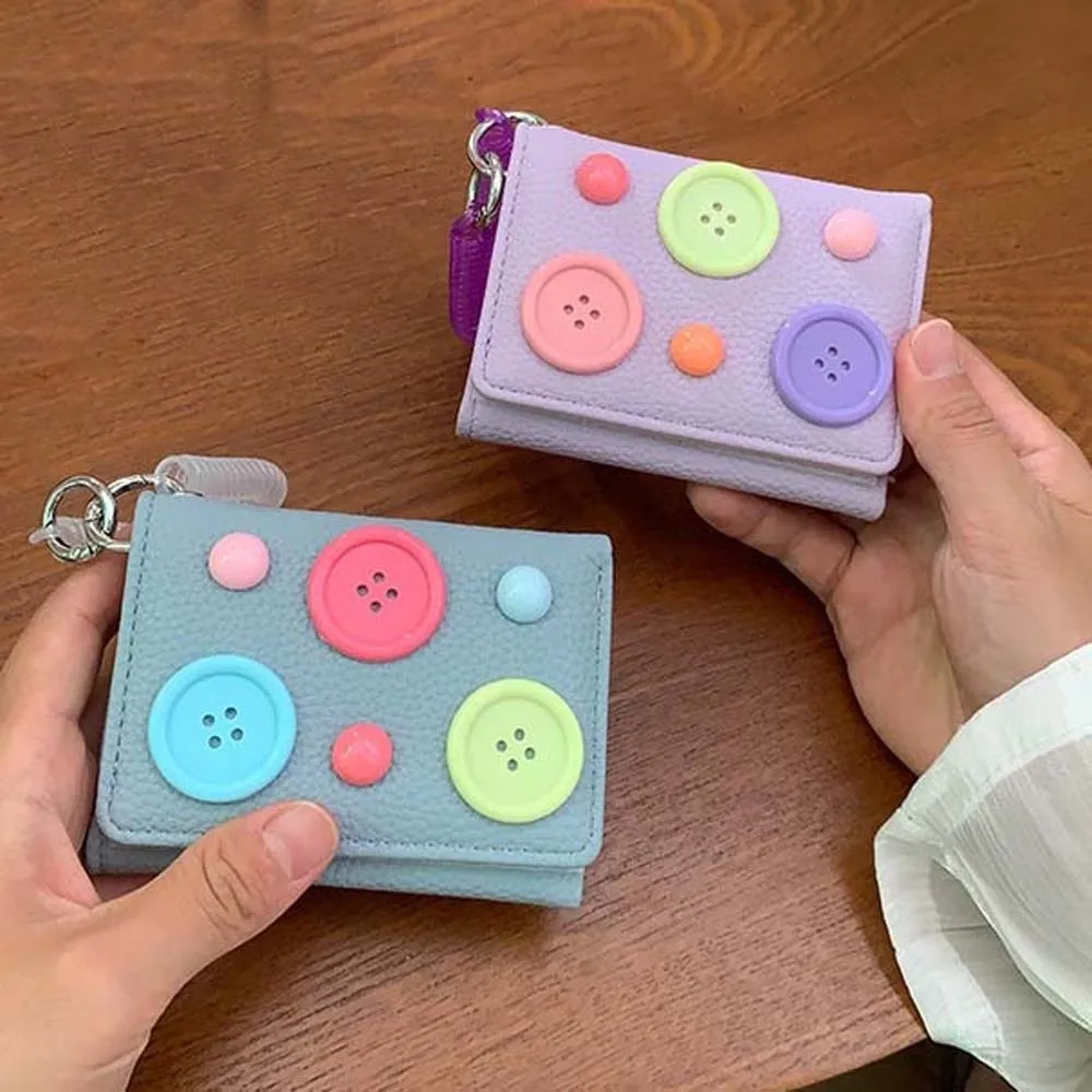 Large Capacity Dopamine Color Wallet Macaron Shade Anti Lost Button Mini Purse Lightweight Smooth Texture Tri-fold Card Holder