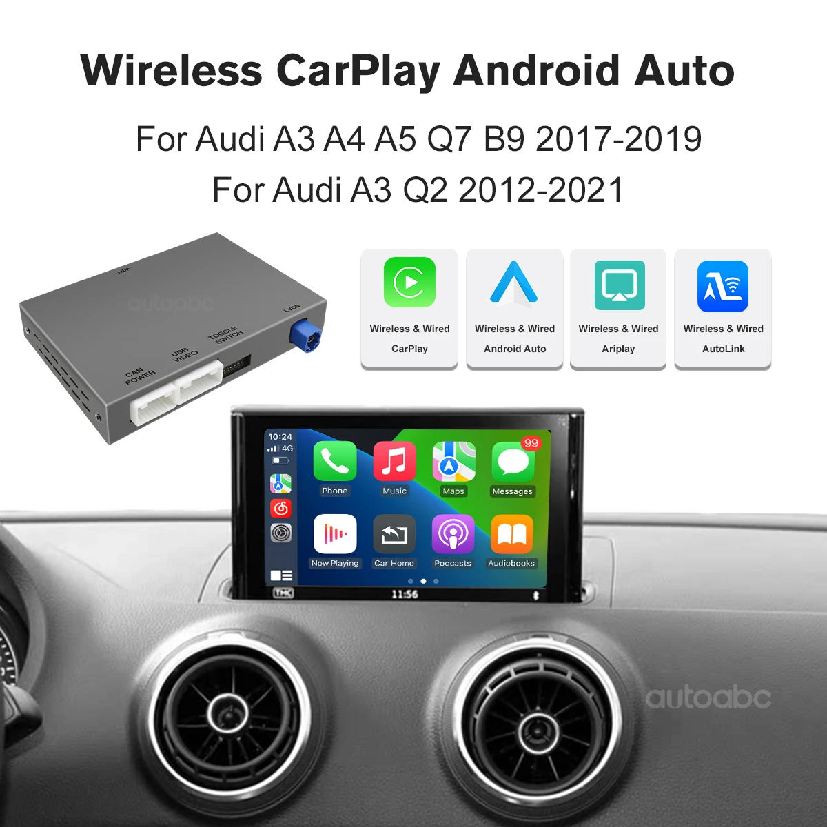 Wireless CarPlay Android Auto For Audi A3 A4 A5 Q7 B9 2017-2019 For Audi A3 Q2 2012-2021 Autolink Airplay Rear Camera MirrorLink BIuetooth Navigation Supported Camera Accessories