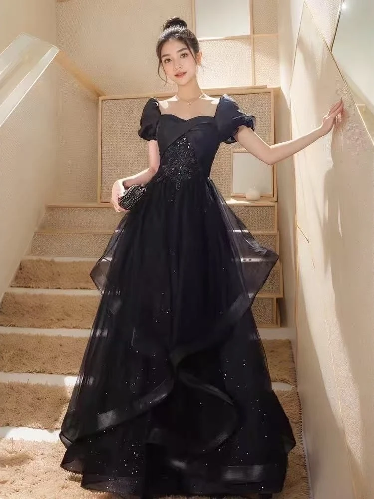 Elegante Vestido de Noche Negro para Mujer, Nuevo Modelo 2026, de Alta Gama, Ligero y Lujoso, para Ceremonias, Anfitrionas y ...