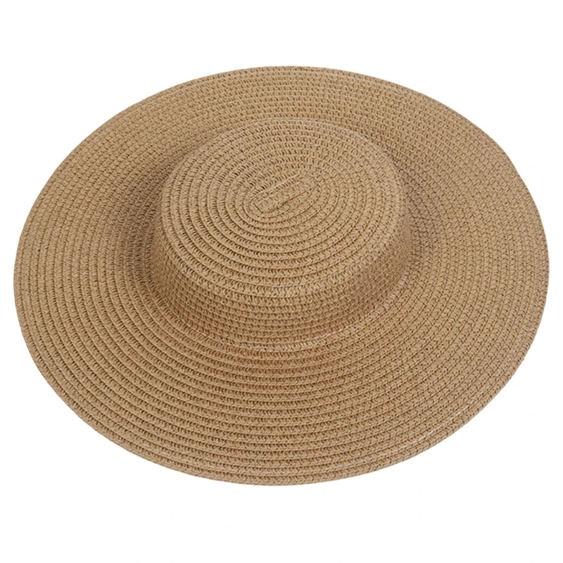 Customizable Straw Hat Base with Plain Texture, Broad and Flat Top for DIY Trims, Costume Styling and Crafts Y08E