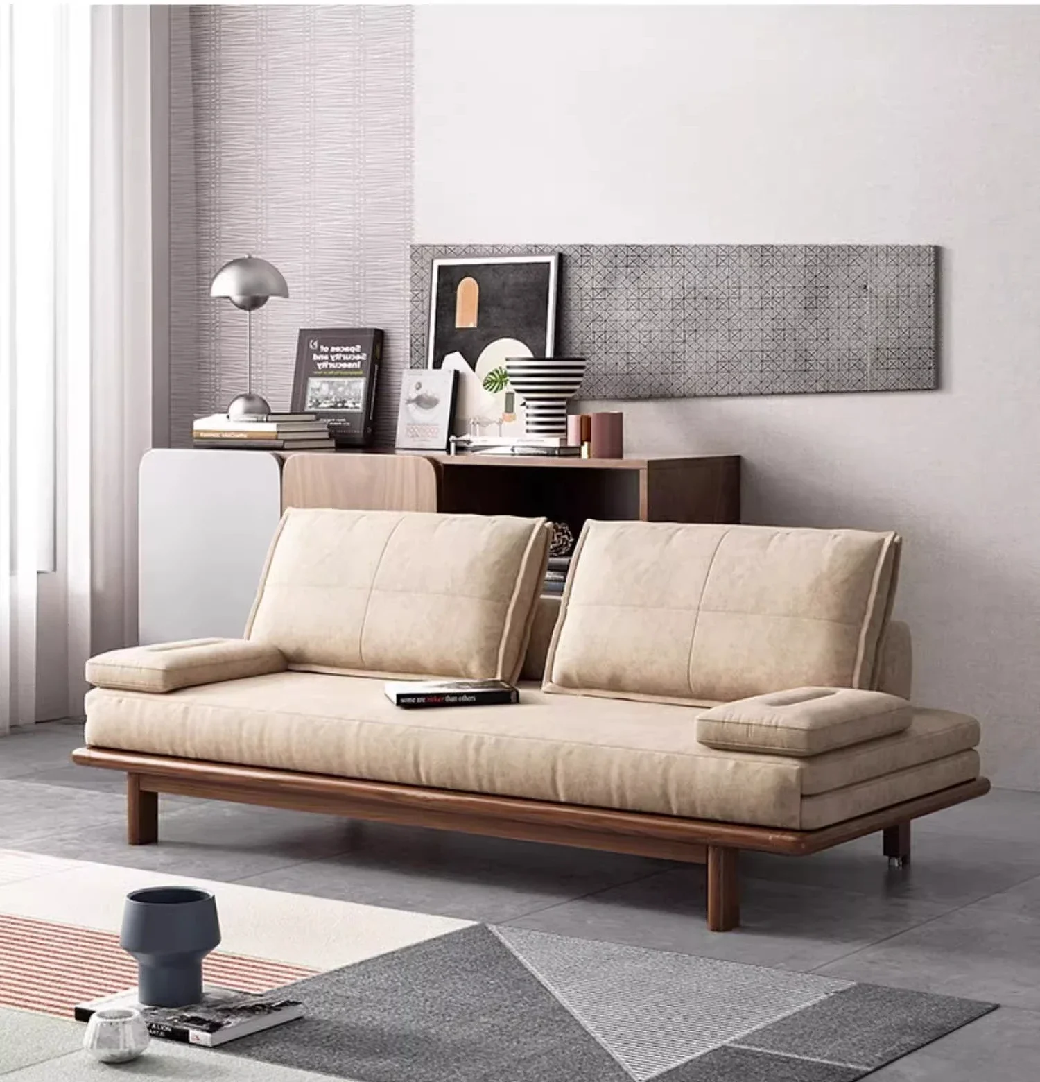 

Скандинавский диван-кровать, складной, двойного назначения, для сидения и лежания, выдвижной, многофункциональный, для квартиры, односпальный, двойной, диван из цельного дерева