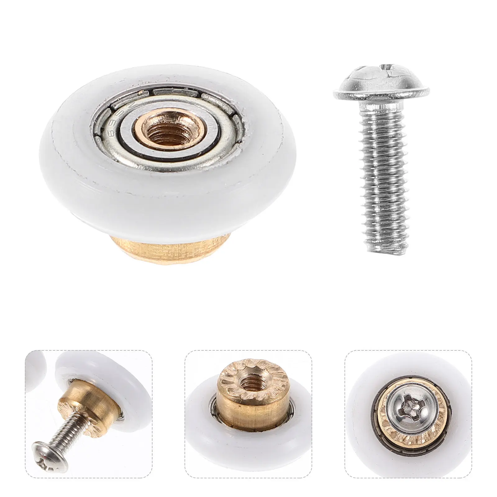 

4Pcs Shower Door Rollers Replacement Set Precision Polished Nylon Wheels Copper Core Stainless Steel Construction for Sliding