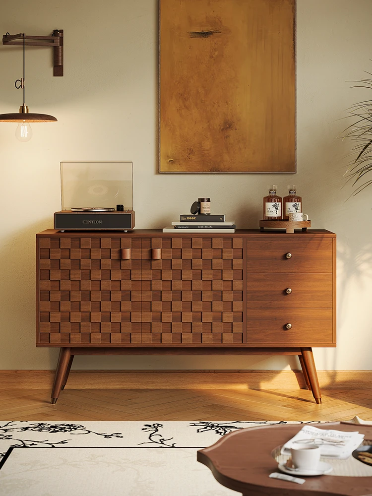 

French Retro Chest of Drawers Japanese Simple Dining Side Locker Chinese Style Solid Wood Coffee Cabinet