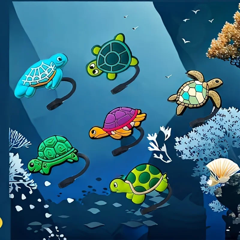 

6шт яркий топ из соломы черепахи - многоразовый силиконовый набор, силиконовый чехол из соломы