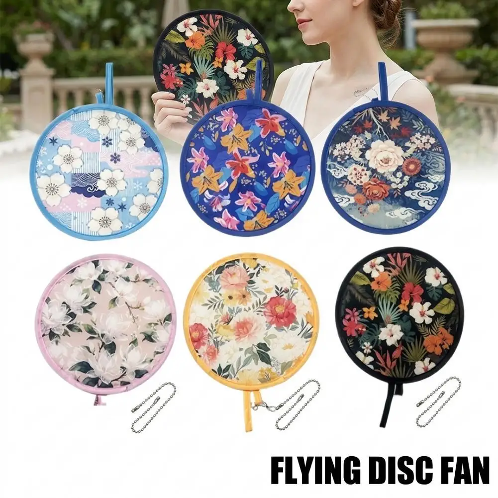 Foldable Hand Fan Pocket Portable Mini Handheld Cooling Fan Lightweight With Hanging Chain Sturdy Frame Stylish Printed Pattern