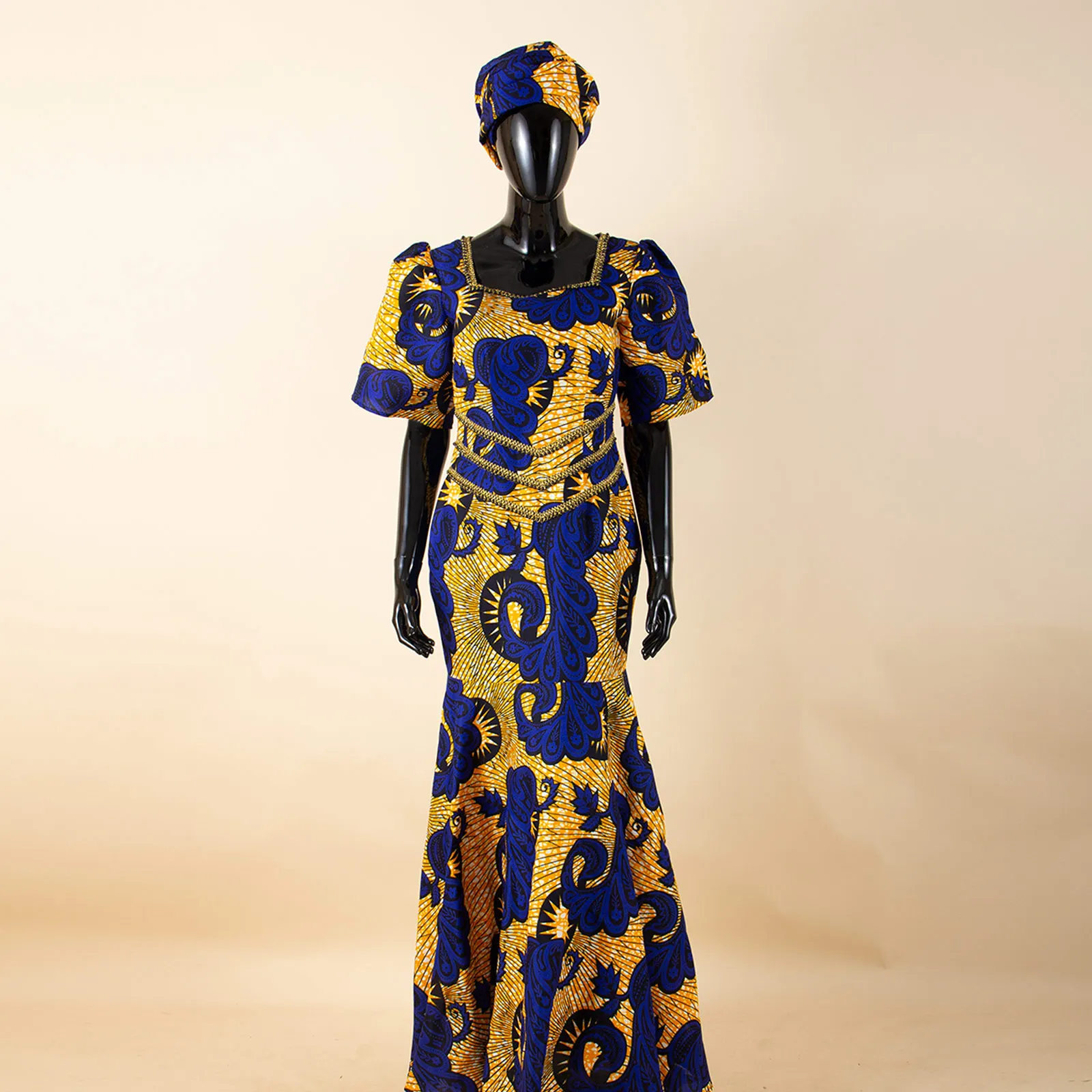 African Dresses for Woman Luxury Square Collar Bubble Sleeve Gown with  Headscarf Traditional Ankara Print for Party 2525057 - AliExpress 200000532