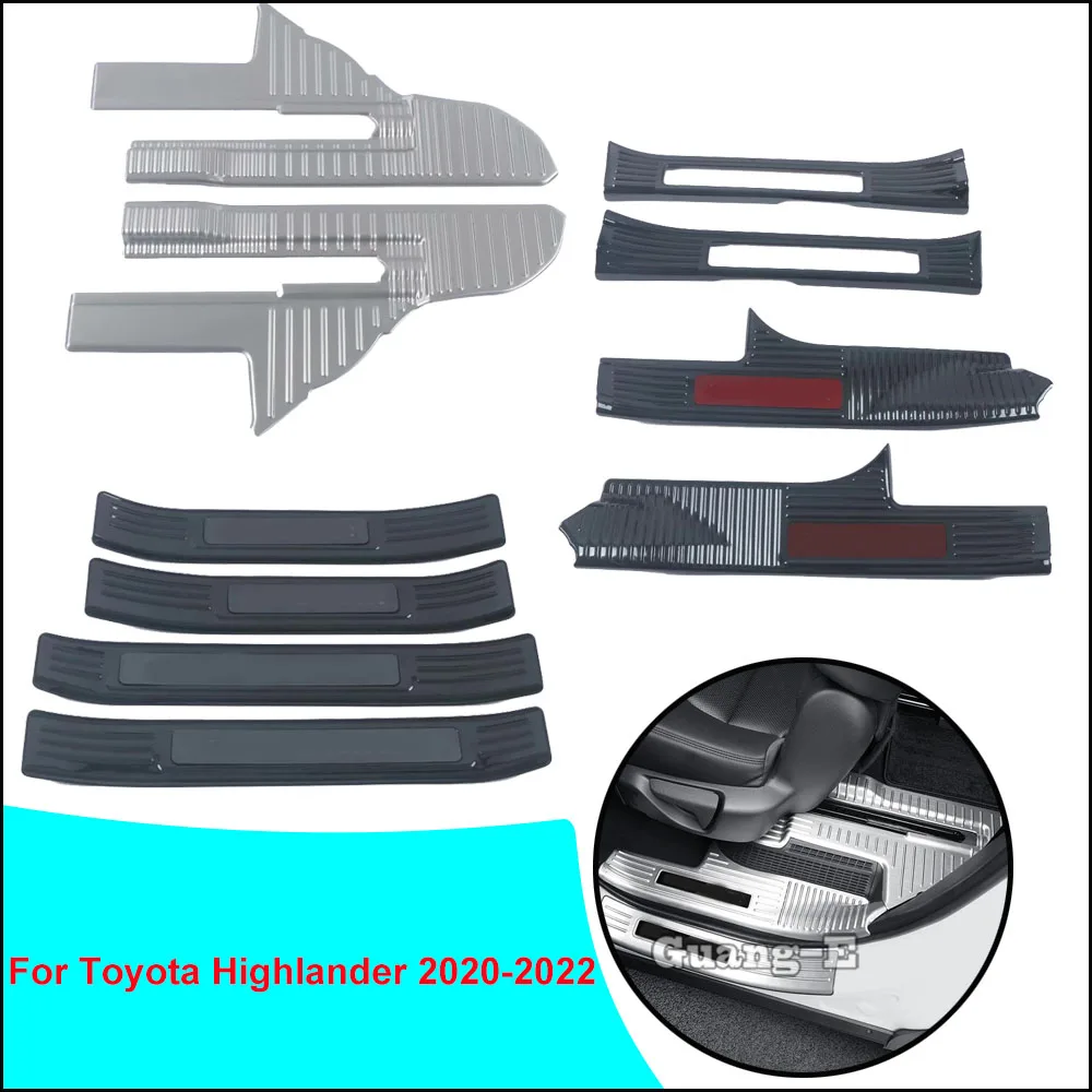 For Toyota Highlander 2020 2021 2022 Car Stainless Steel Pedal Door Sill Scuff Plate Exterior Inner Built Threshold Parts