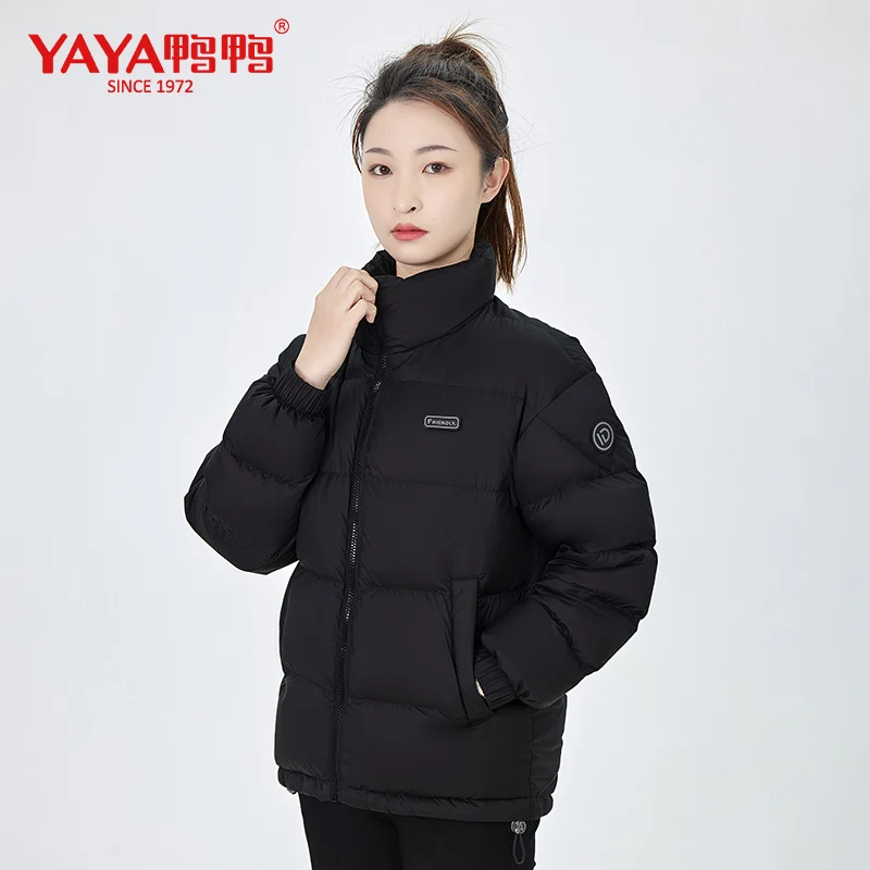 YAYA 2022 Spring Women\'s New Duck Down Jacket Short Loose Stand Collar Light Couple Casual Style Zipper Solid Outerwear