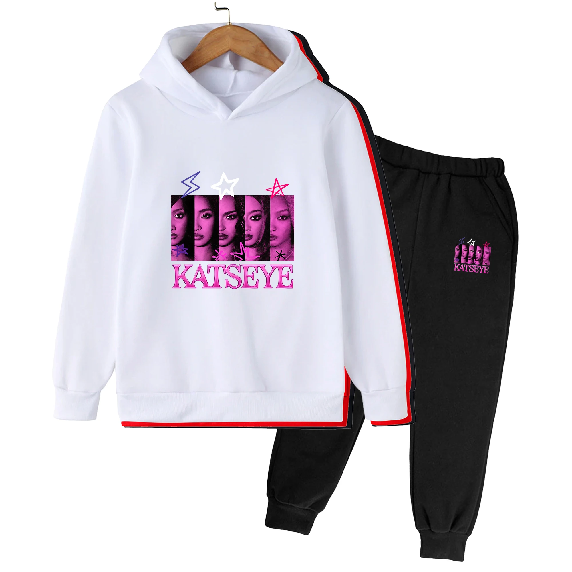 Girls Hoodie And Pants Set Katseye Korean Style Gothic Y2k Gnarly Fans Merch Hooded Sweatshirt For 3-14Y Kids Hip Hop